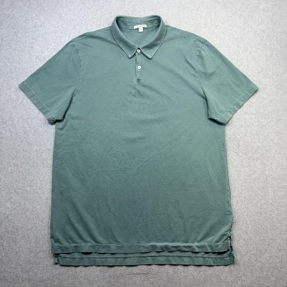 James Perse Sueded Jersey Polo Shirt Mens XL Green Garment Dyed Casual Preppy